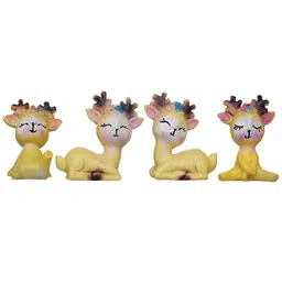 ecraftindia Miniature Cute Deer Set of 4 Yellow Polyresin Figurines image 3