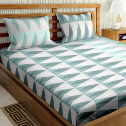 bella casa Grey Geometric 220 TC Cotton 1 Double King Size Fitted Bedsheet with 2 Pillow Cover-picture-25