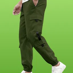 gibbonte Men Self Design Olive Track Pants image 1