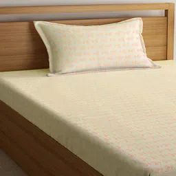 klotthe Orange Geometric 300 TC Cotton Single Bedsheet with 1 Pillow Cover image 3