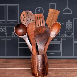 signamio 7pcs Wooden Spoons for Cooking, Wooden Utensil Set with Holder - Set of 7 Kitchen Tool Set-picture-39