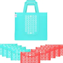 Pack of 10 Smile Foldable Grocery/Shopping Bags For Women | Blue & Red Pack of 10 Grocery Bags-image-94