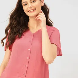 dressberry Casual Regular Sleeves Solid Women Pink Top image 1