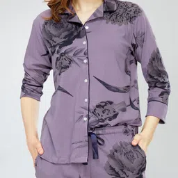 zeyo Women Shirt & Pyjama set Purple Floral Print image 2