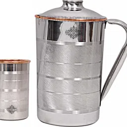 indianartvilla Steel Copper Set of 1 Jug 1300 ML with 1 Glass 250 ML Each,Tableware & Drinkware Jug Glass Set-picture-14