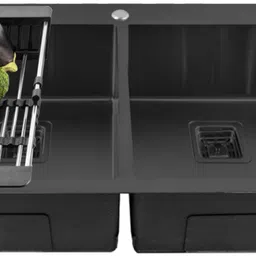 fossa 37"x18"x10" Inch Double Bowl With Tap Hole Premium Handmade Kitchen Sink FS-11 BLACK Vessel Sink-picture-23