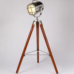 pristine interiors Silver Metal Shade Tripod Floor Lamp with Brown Base image 3