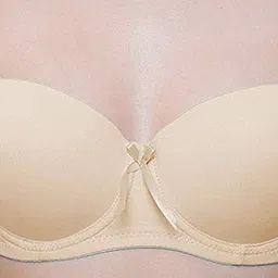 brachy Women's Balconette Demi Cup Lightly Padded Wired Push-Up Bra Strapless, Transparent Straps (Free Extra Transparent Strap) image 5