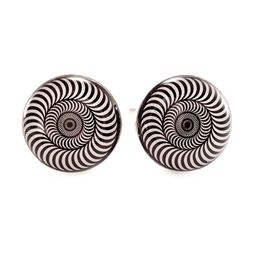 PELUCHE Silver-Toned & White Round Cufflink-picture-1