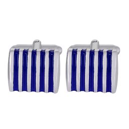 PELUCHE Unisex Blue & Silver-Plated Enamel Striped Square Cufflinks-picture-46