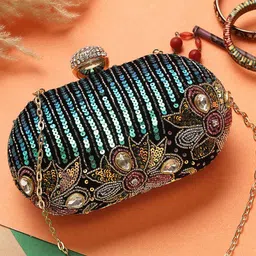 Swisni Women Embellished Fabric Box Clutch-image-16