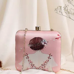 Swisni Pink & White Printed Box Clutch image 1