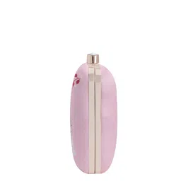 Swisni Pink & White Printed Box Clutch image 4