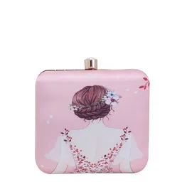 Swisni Pink & White Printed Box Clutch image 5