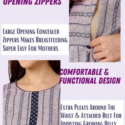 dummy shape Feeding Kurtis for Women Cotton | Maternity Flare Gown with Dual Nursing Zippers for Pre & Post Pregnancy | Gifts for Pregnant Women image 3