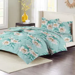 VAS COLLECTIONS Super Soft Glace Cotton King Size AC Comforter Wedding Gift Set (with Bag) for Double Bed with 1 Flat Bedsheet and 2 Pillow Cover Pastel Colours Light Green (4PC Comforter Set) image 3