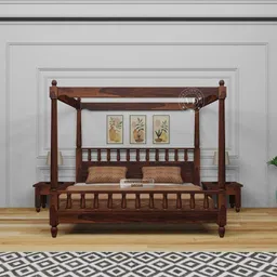 VISHWAKARMA DECOR Poster Bed King Size | Solid Wood Poster Bed Cot Wooden Double Bed Furniture for Bedroom Home and Hotel | Wooden Palang Divan (Honey Finish) image 3
