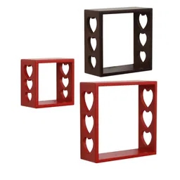 Home Sparkle Pack Of 3 Red & Black MDF Wall Shelfs image 2