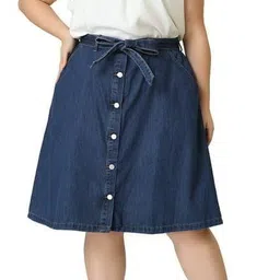 tripursundari fashion Navy Blue Plus Six Buttoned A-Line Midi Denim Woman Skirt image 1