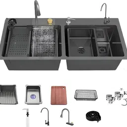 yavi global Premium Kitchen Sink with Integrated Waterfall and Modern Pull-Down Spray Sink for kitchen |45 x18'x10 Waterfall Sink |Honeycomb Embossed &Nano Coating Vessel Sink-picture-23