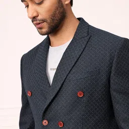 mr bowerbird Men Self Design Double Breasted Formal Blazer image 2