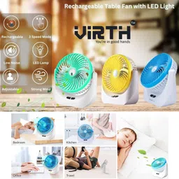 Virth USB Rechargeable 3 Blade Mini Fan Ultra High Speed Air Cooling Portable Mini Fan For Home, Office USB Fan image 2