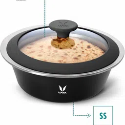 vaya HauteCase with Glass Lid 1500 ml - Vacuum Insulated Stainless Steel Serving Casserole Glass lid, Thermal Hot Box, HotCase, 1.5 Litre, Color : Sable Black Cook and Serve Casserole image 2