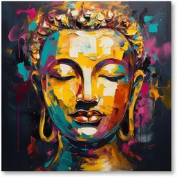 saf Wooden Framed Lord Buddha Canvas Wall Painting for Home Décor and Office Digital Reprint 30 inch x 30 inch Painting image 2