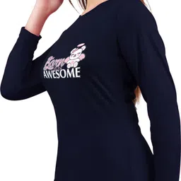 urbe Women Typography Round Neck Cotton Blend Dark Blue T-Shirt image 3