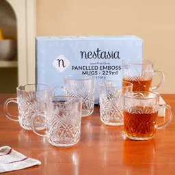 nestasia Pack of 6 Glass Vintage Embossed Mugs Set image 3