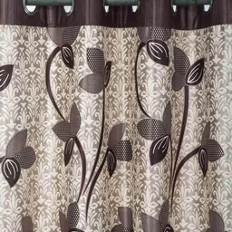 cortina Brown Floral Polyester 9 Ft Semisheer Eyelet Door Curtains (Set of 2) image 3