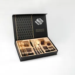 Black & Gold Cutlery Set 24-Piece European Style Flatware Gift Set with Box Stainless Steel Cutlery Set-image-18