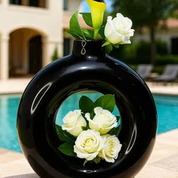 abc Modern Round Hollow Vase for Home Décor Black Ceramic Vase Ceramic Vase image 5