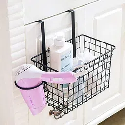 pikify Door Storage Basket with Hair Dryer Holder Drawer Cupboard Cabinet Hanging Rack Steel Wall Shelf-picture-10