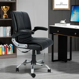MAXSON Mid back Flip-up Arms Office revolving chair with 2 Yrs Parts wrty Leather Office Adjustable Arm Chair-image-2