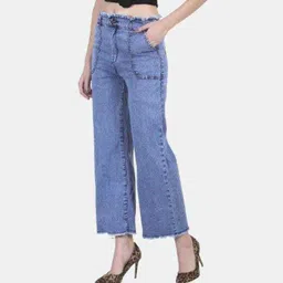 prathnacreation Women Flared High Rise Blue Jeans-picture-21