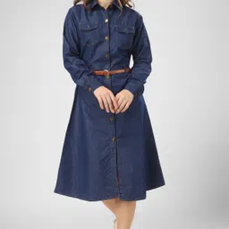 krisha collection Women Ethnic Dress Blue Knee Length Dress-picture-13