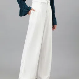 kotty Women Regular Fit White Viscose Rayon Trousers image 2