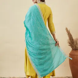 mokosh Women Silk Blend Kurta Pant Dupatta Set image 2