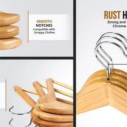 tribeazi 6 Pcs Wooden Clothes Hangers for Wardrobe and Cupboard Wooden Dress Pack of 6 Hangers For Dress image 2