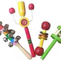 rainbowstore Colorful Wooden Rainbow baby Handle Jingle Bell Rattle Toys (Pack of 6) Rattle-picture-26
