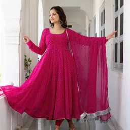 dhyan fashion hub Printed Georgette Stitched Anarkali Gown image 3