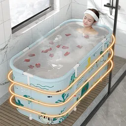suptikes Adult Folding Bathtub Adult Folding Bathtub - Portable Soaking Tub, Collapsible Family SPA Barrel, Maintaining Hot & Cold Temperature With Drainage Hole & Thicken Layer for Home Hot Water & Ice Bath Drop-in Bathtub image 4