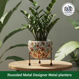 ultra urbanware Decorative Metal Flower Pot with Stand, Indoor Planter Bowl, Colourful Design Plant Container Set image 3