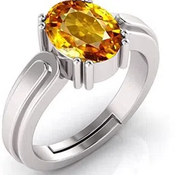 ringry Yellow Sapphire Gemstone Gold Plated Ring With Lab Certificate For Men & Women Brass Sapphire Silver Plated Ring-picture-12