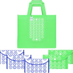 homestic Pack of 6 Smile Foldable Shopping Bags For Women | Green & White Blue-picture-16