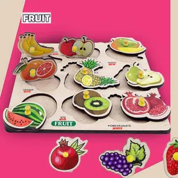 shalafi Fruits & Vegetables Shape Name Puzzle on Wooden Board Games For Kids PackOf2 image 2