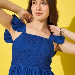 buynewtrend Women Ruffled Blue Maxi/Full Length Dress image 4