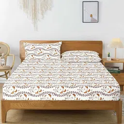 aurave Multicolor Floral 250 TC Cotton King Fitted Bedsheet with 2 Pillow Covers image 2