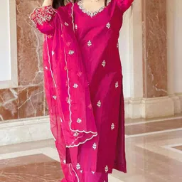 fanciflair Embroidered Anarkali Kurta, Bottom & Dupatta Set image 3